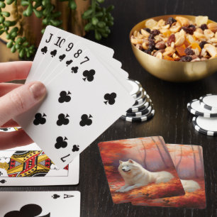 Samojede im Herbst inspiriert fallende Blätter Spielkarten
