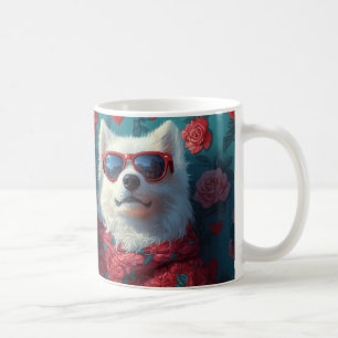 Samojede mit Herz Rosen Valentinstag Kaffeetasse