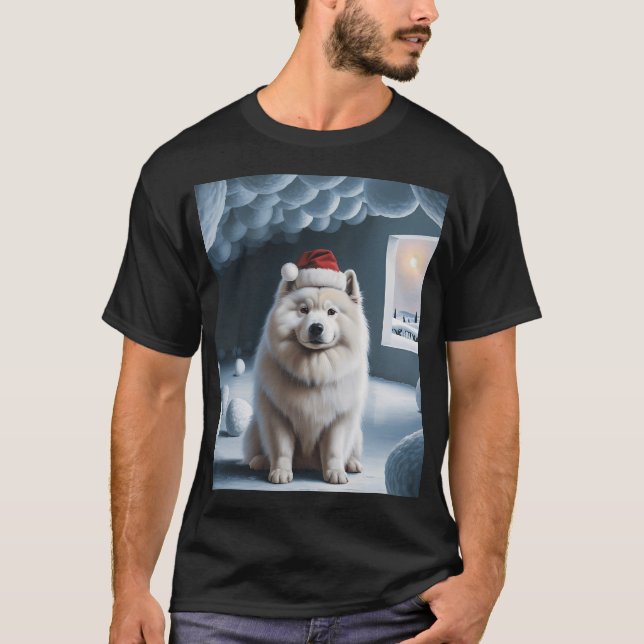 Samojede mit Weihnachtsmütze T-Shirt (Vorderseite)