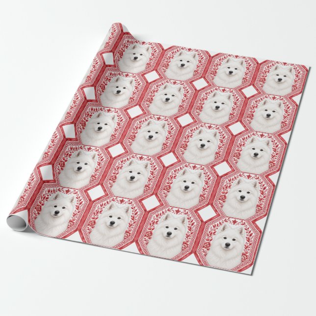 Samojede Rote Chinoiserie Geschenkpapier (Ungerollt)