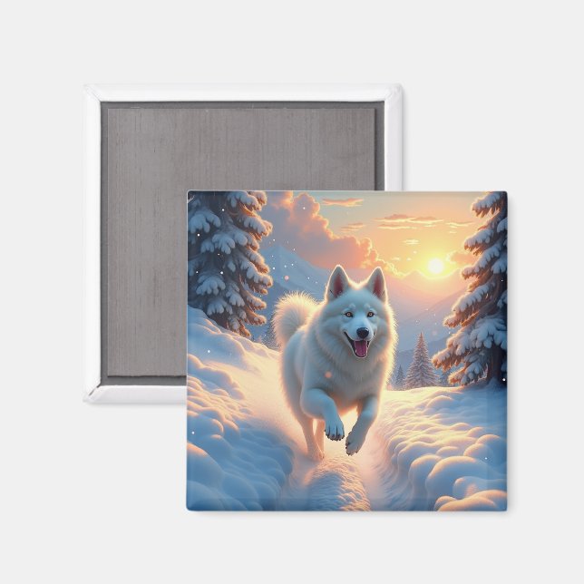 Samojede Schneebärgen-Abenteuer Weihnachten Magnet (Vorderseite/Rückseite)