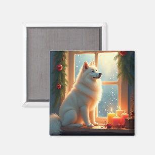 Samojede unter dem Mistelzweig Weihnachtsbild Magnet