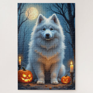 Samojede verzaubertes Halloween-Porträt Kunst Puzzle