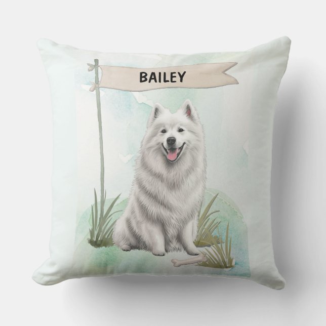 Samojede-Wasserfarbe Personalisierter Hund Kissen (Vorderseite)