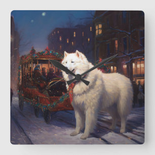 Samojede Weihnachtsfestzeit Quadratische Wanduhr