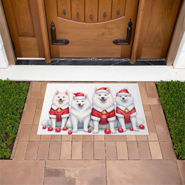 Samojede Weihnachtskleid Santa Hut Fußmatte (Außenbereich)