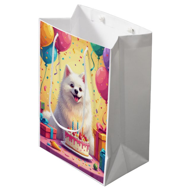 Samojeden-Geburtstagsfeier Mittlere Geschenktüte (Vorderseite Schrägansicht)