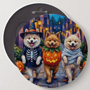 Samojeden-Hunde beim Trick-or-Treat an Halloween Button