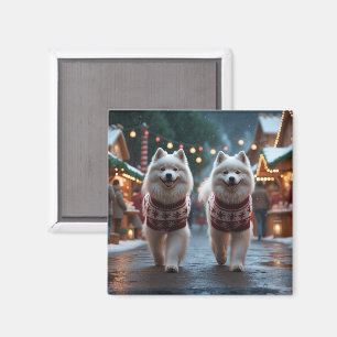 Samojeden-Hunde Weihnachten Schnee Feiertag Magnet