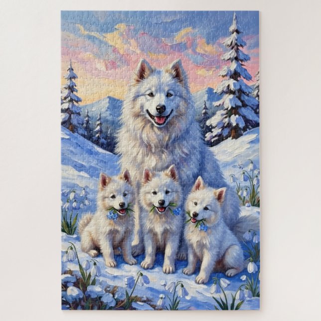 Samojeden-Schneetropfen-Wiesen-Kunst Puzzle (Vertikal)