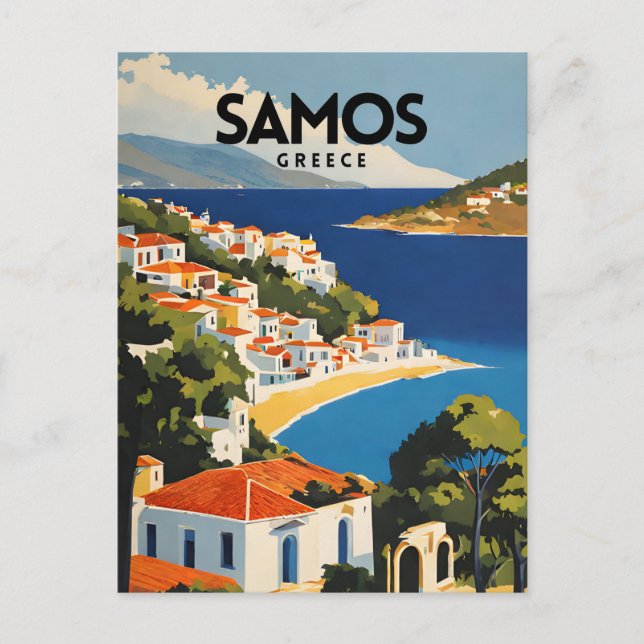 Samos Griechenland Retro Travel Poster Postkarte (Vorderseite)