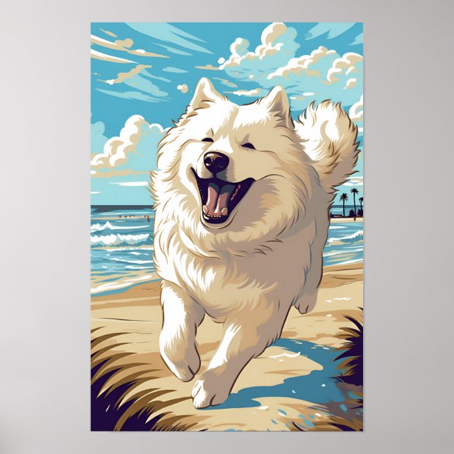 Samoyed am Strand Poster (Vorne)