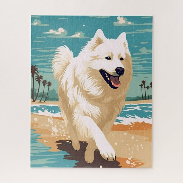 Samoyed am Strand Puzzle (Vertikal)