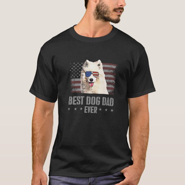 Samoyed Best Dog Vater je Retro USA Flag T-Shirt (Vorderseite)