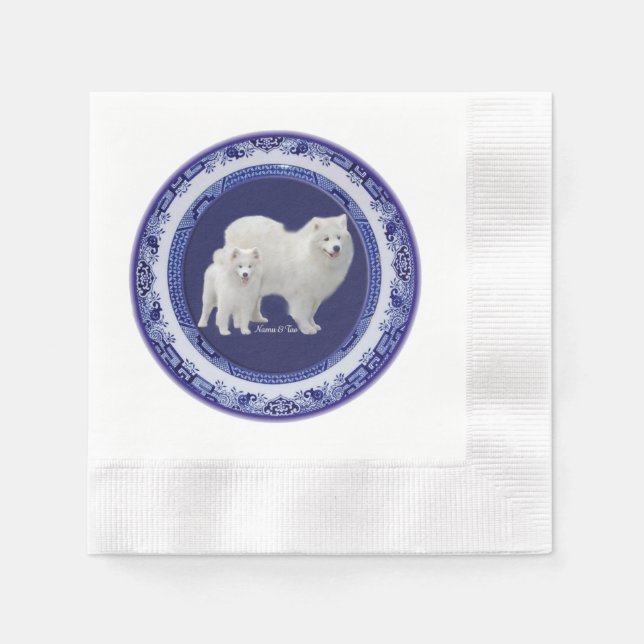 Samoyed Blue Willow Coin Paper Napkin Serviette (Vorderseite)
