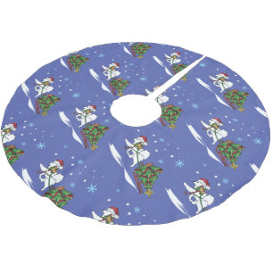 Samoyed Bringing the Christmas Tree Zuhause Polyester Weihnachtsbaumdecke