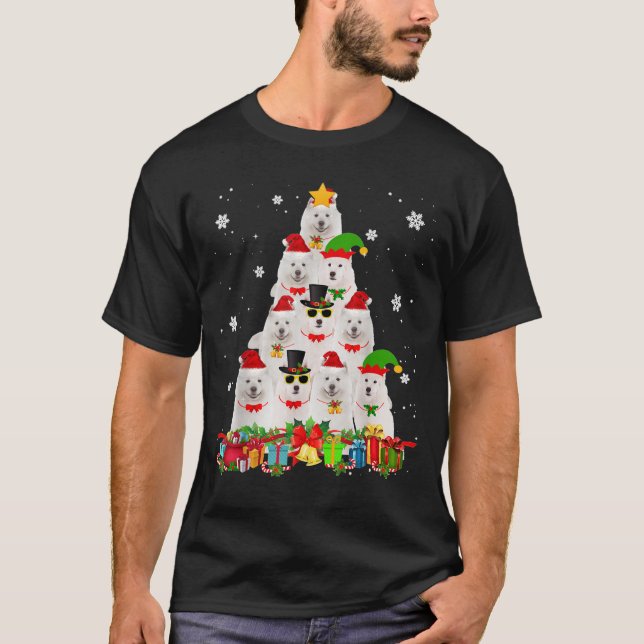 Samoyed Christmas Baum Funny Hund Lover Xmas Gesch T-Shirt (Vorderseite)