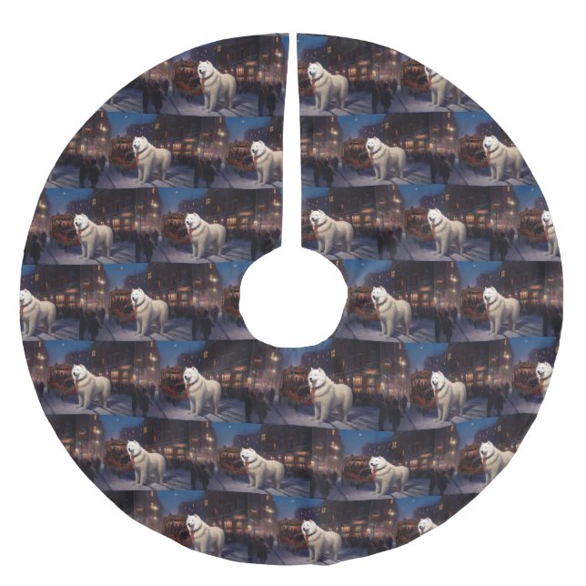 Samoyed Christmas Festivals Jahreszeit Polyester Weihnachtsbaumdecke (Vorderseite)