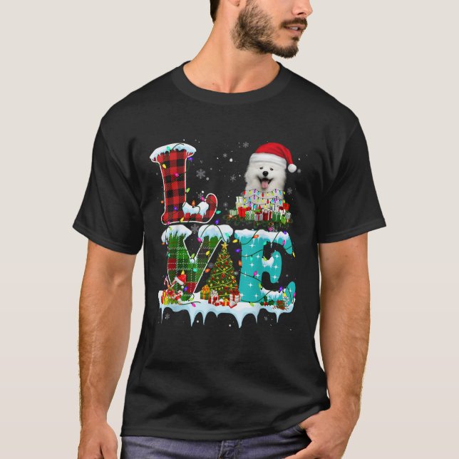 Samoyed Christmas Tree Lights Santa Dog Xmas  T-Shirt (Vorderseite)