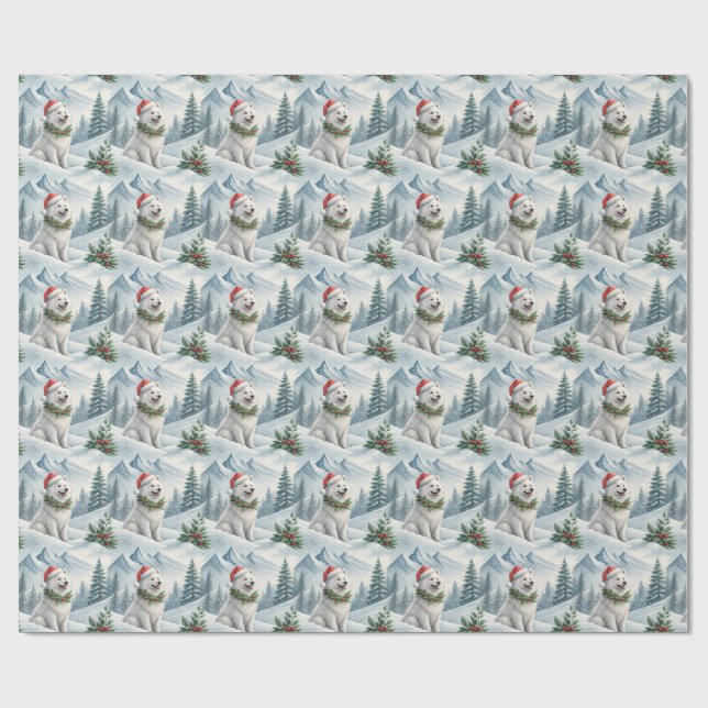 Samoyed Christmas Wrapping Paper, Winter Dog Gift  Geschenkpapier (Flach)