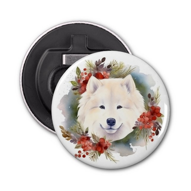 Samoyed Christmas Wreath Festivals Flaschenöffner (Vorderseite)