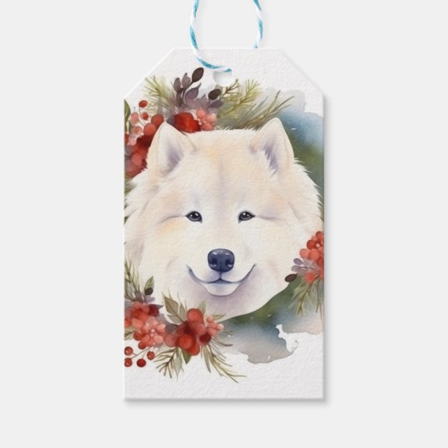 Samoyed Christmas Wreath Festivals Geschenkanhänger (Vorderseite)