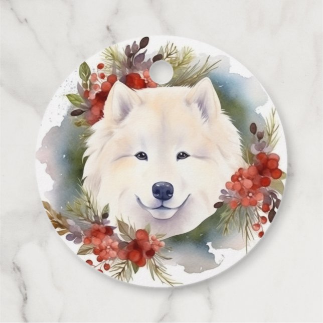 Samoyed Christmas Wreath Festivals Geschenkanhänger (Rückseite)