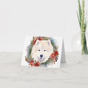 Samoyed Christmas Wreath Festivals Karte