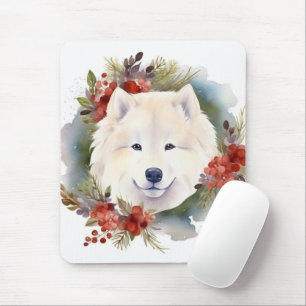 Samoyed Christmas Wreath Festivals Mousepad