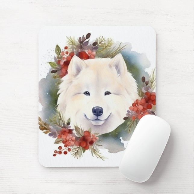 Samoyed Christmas Wreath Festivals Mousepad (Mit Mouse)