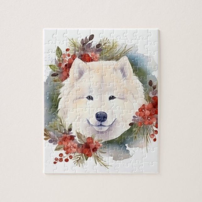 Samoyed Christmas Wreath Festivals Puzzle (Vertikal)