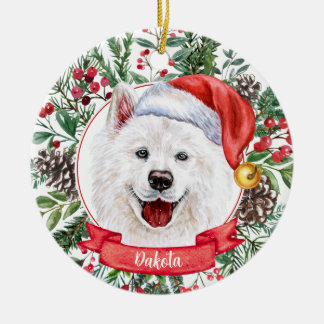 Samoyed Custom Weihnachtsmannmütze Hund Weihnachts Keramik Ornament