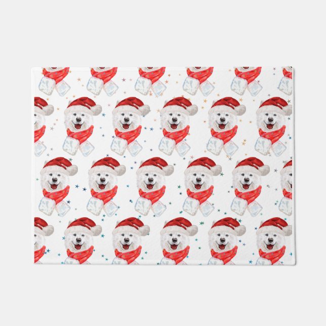 Samoyed Dog Breed Weihnachtsstars Fußmatte (Vorderseite)