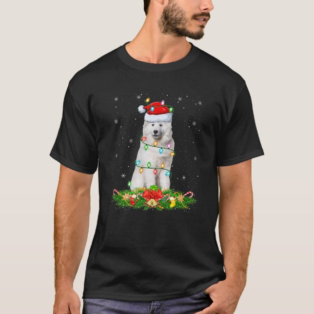 Samoyed Dog Christmas Lights Funny Santa Hat Xmas  T-Shirt (Vorderseite)