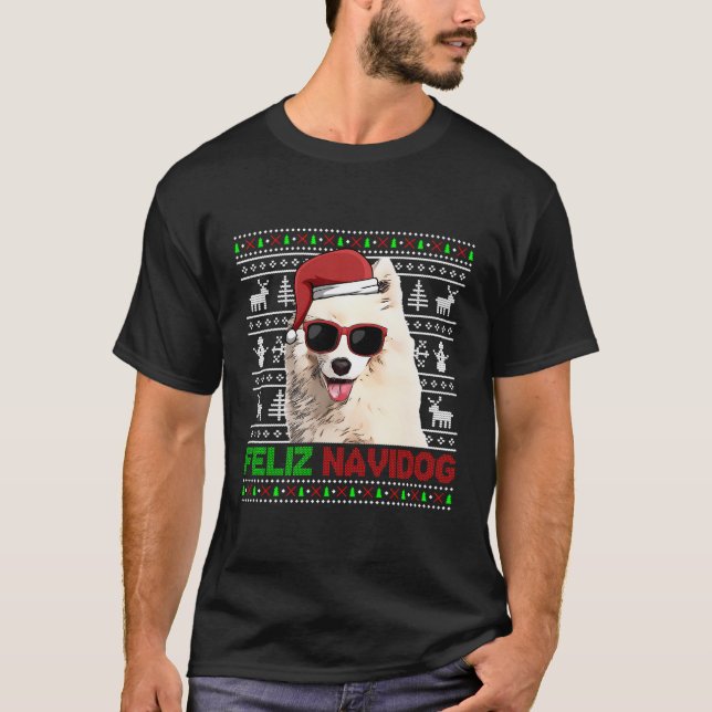 Samoyed Dog Feliz Navidog Funny Weihnachten T-Shirt (Vorderseite)