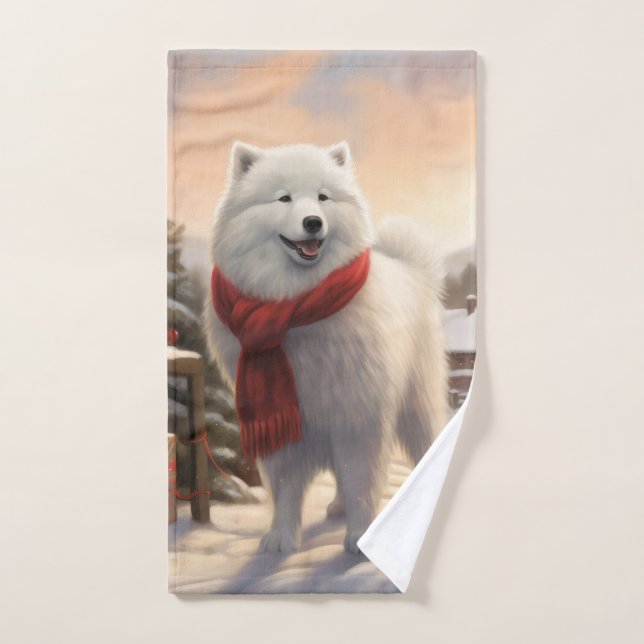 Samoyed Dog in Schneehochweihen Badhandtuch Set (Handtuch)