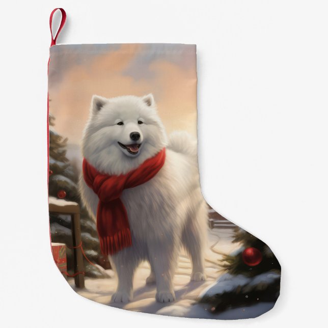 Samoyed Dog in Schneehochweihen Kleiner Weihnachtsstrumpf (Vorderseite)