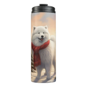 Samoyed Dog in Schneehochweihen Thermosbecher