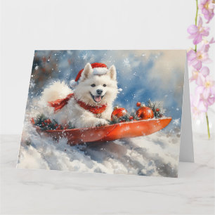 Samoyed Dog in Sledge Let it Snow Christmas Karte