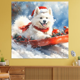 Samoyed Dog in Sledge Let it Snow Christmas Leinwanddruck