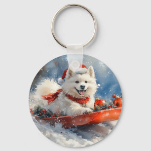 Samoyed Dog in Sledge Let it Snow Christmas Schlüsselanhänger