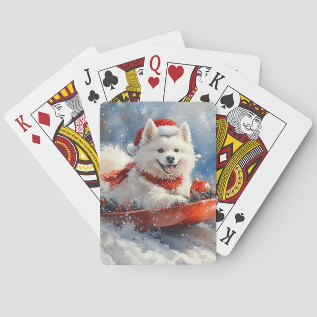 Samoyed Dog in Sledge Let it Snow Christmas Spielkarten (Rückseite)