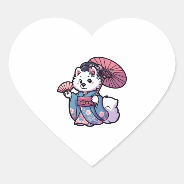 Samoyed Dog Kimono Herz-Aufkleber (Vorderseite)
