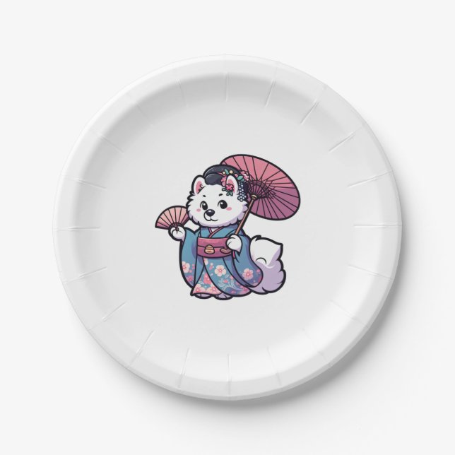 Samoyed Dog Kimono Pappteller (Vorderseite)