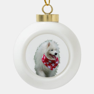 Samoyed Dog mit Bandana Runde Weihnachtsschmuck Keramik Kugel-Ornament