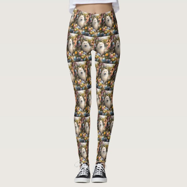 Samoyed Dog mit Ostereier Urlaub Leggings (Vorderseite)