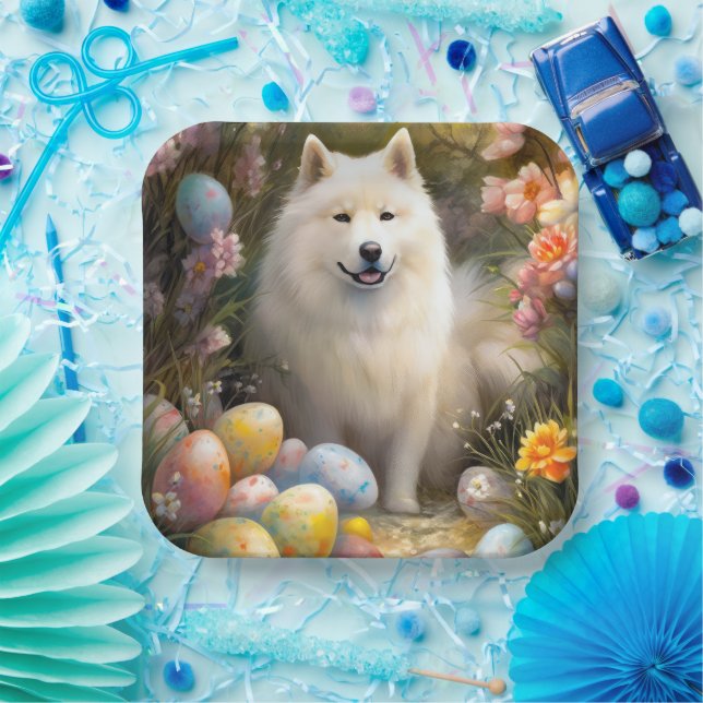 Samoyed Dog mit Ostereier Urlaub Pappteller (Party)