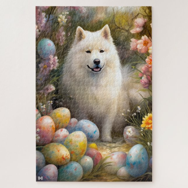 Samoyed Dog mit Ostereier Urlaub Puzzle (Vertikal)