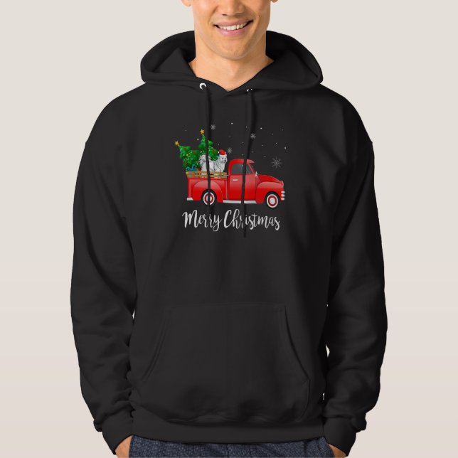 Samoyed Dog Riding Red Truck Weihnachten Hoodie (Vorderseite)