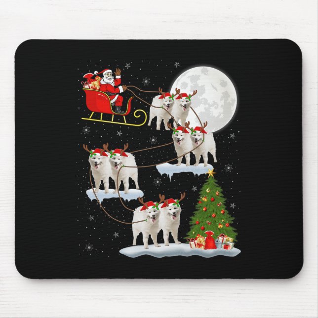 Samoyed Dog Santa Sleigh Flying Funny Magical Chri Mousepad (Vorne)